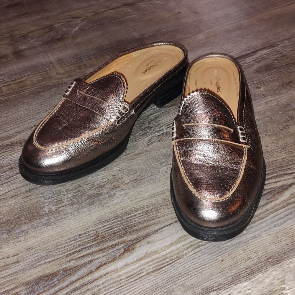 Hush Puppies Bounce Gold Metallic  Moyen Mules Sz 7 NWOT